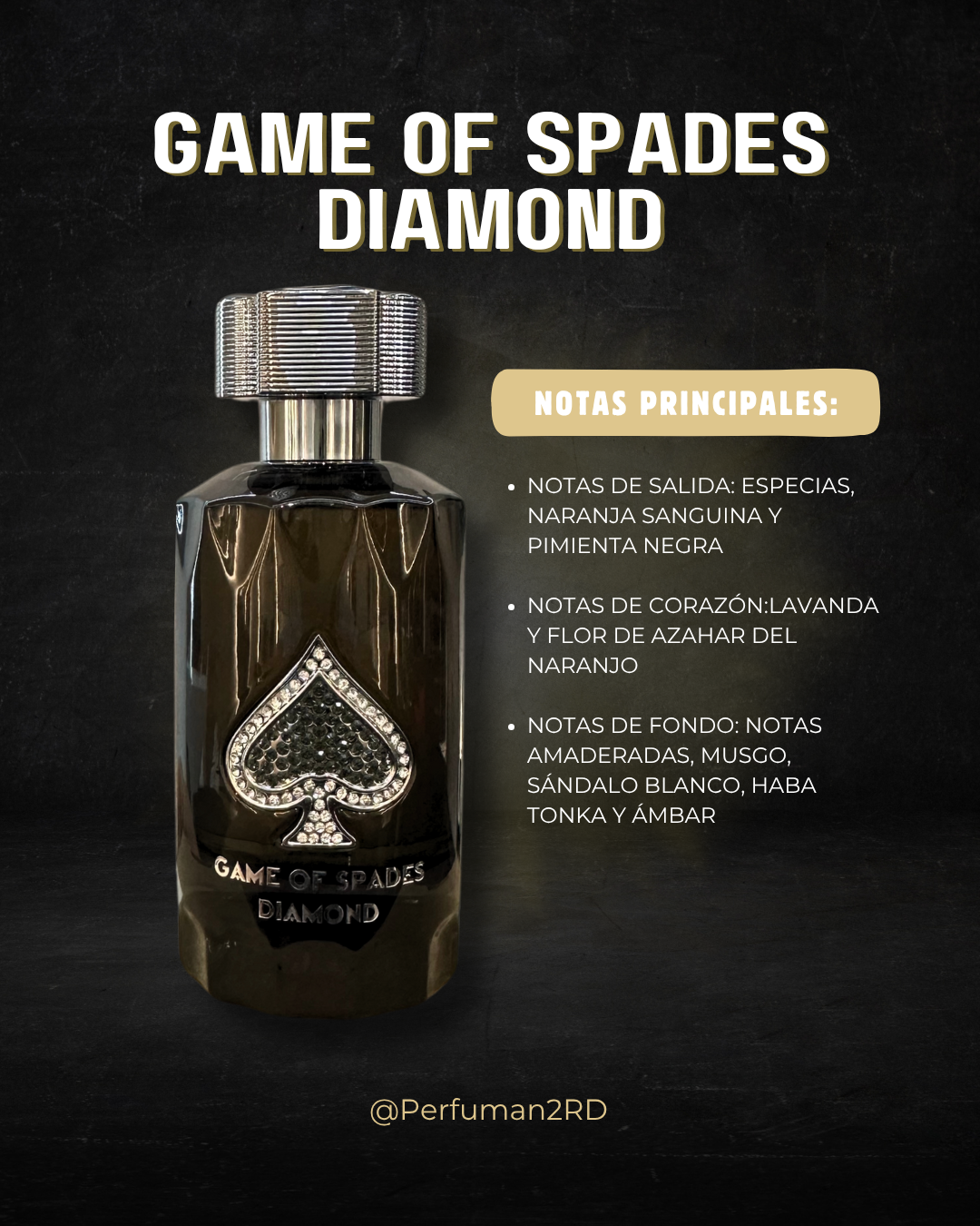 JO MILANO "GAME OF SPADES DIAMOND"  3.4OZ PARFUM UNISEX