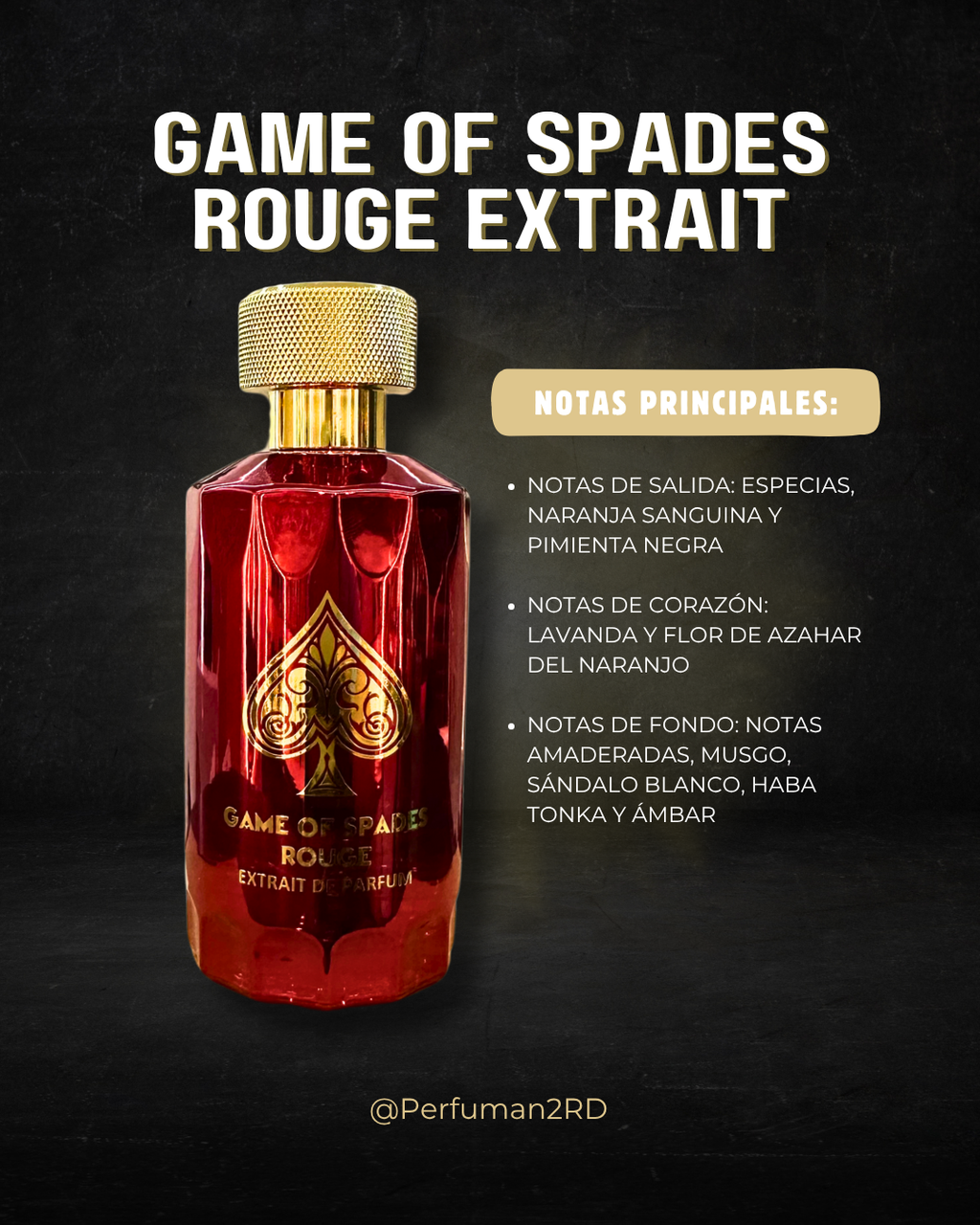 JO MILANO "GAME OF SPADES ROUGE EXTRAIT"  3.4OZ PARFUM UNISEX
