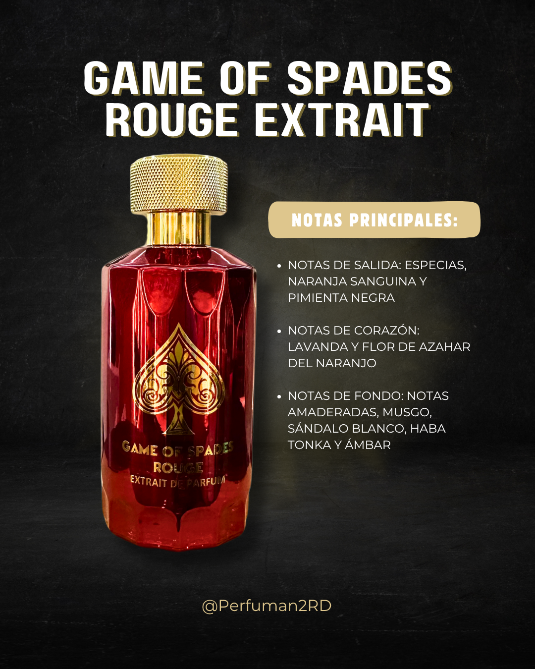 JO MILANO "GAME OF SPADES ROUGE EXTRAIT"  3.4OZ PARFUM UNISEX